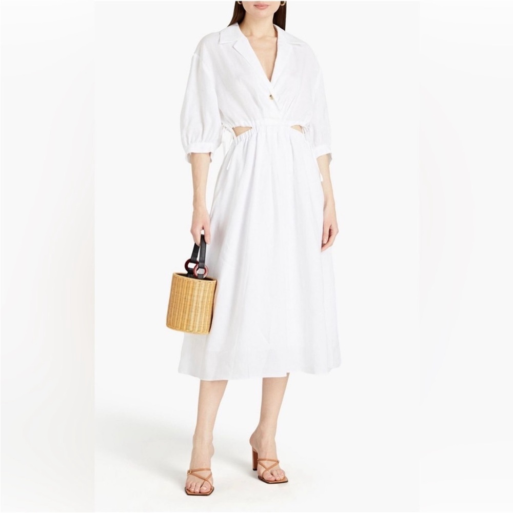Sandro Paris Soledad Drawstring Waist Cutout Ramie Midi Dress Women’s 40/8 Luxe